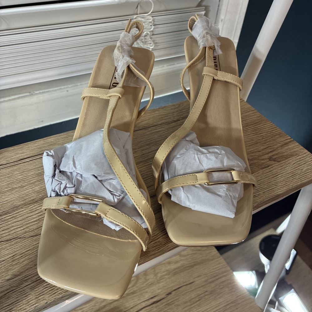 IDIFU IN3 Strappy Heels for Women‎ Chunky Block Heels Square Toe Sz 7.5 Nude New